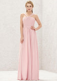Long/Floor-Length Chiffon Bridesmaid Dress, A-Line Cut, Halter Neck, Sleeveless, With Pleats BM bride