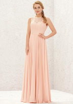Long/Floor-Length Chiffon Bridesmaid Dress, Bateau Neckline, Sleeveless, With Lace Accents BM bride