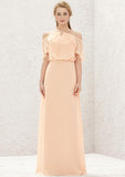 Long/Floor-Length Chiffon Bridesmaid Dress, A-Line Cut, Halter Neckline, Sleeveless, With Pleating BM bride