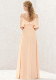 Long/Floor-Length Chiffon Bridesmaid Dress, A-Line Cut, Halter Neckline, Sleeveless, With Pleating BM bride