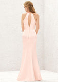 Long/Floor-Length Satin Bridesmaid Dress, Trumpet/Mermaid Cut, Halter Neckline, Sleeveless BM bride