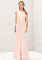 Long/Floor-Length Satin Bridesmaid Dress, Trumpet/Mermaid Cut, Halter Neckline, Sleeveless BM bride