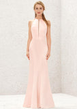 Long/Floor-Length Satin Bridesmaid Dress, Trumpet/Mermaid Cut, Halter Neckline, Sleeveless BM bride