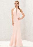 Long/Floor-Length Satin Bridesmaid Dress, Trumpet/Mermaid Cut, Halter Neckline, Sleeveless BM bride