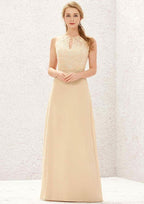 Long/Floor-Length Chiffon Bridesmaid Dress, A-Line Cut, Halter Neck, Sleeveless, With Appliqued Detail BM bride