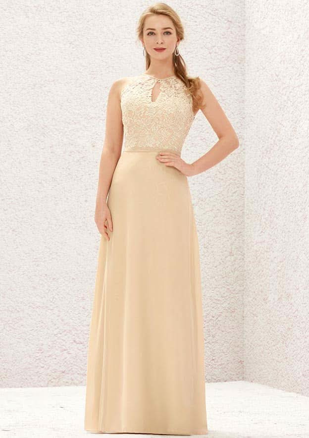 Long/Floor-Length Chiffon Bridesmaid Dress, A-Line Cut, Halter Neck, Sleeveless, With Appliqued Detail BM bride