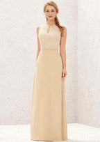 Long/Floor-Length Chiffon Bridesmaid Dress, A-Line Cut, Halter Neck, Sleeveless, With Appliqued Detail BM bride