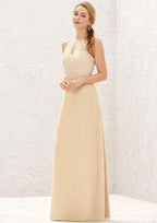 Long/Floor-Length Chiffon Bridesmaid Dress, A-Line Cut, Halter Neck, Sleeveless, With Appliqued Detail BM bride
