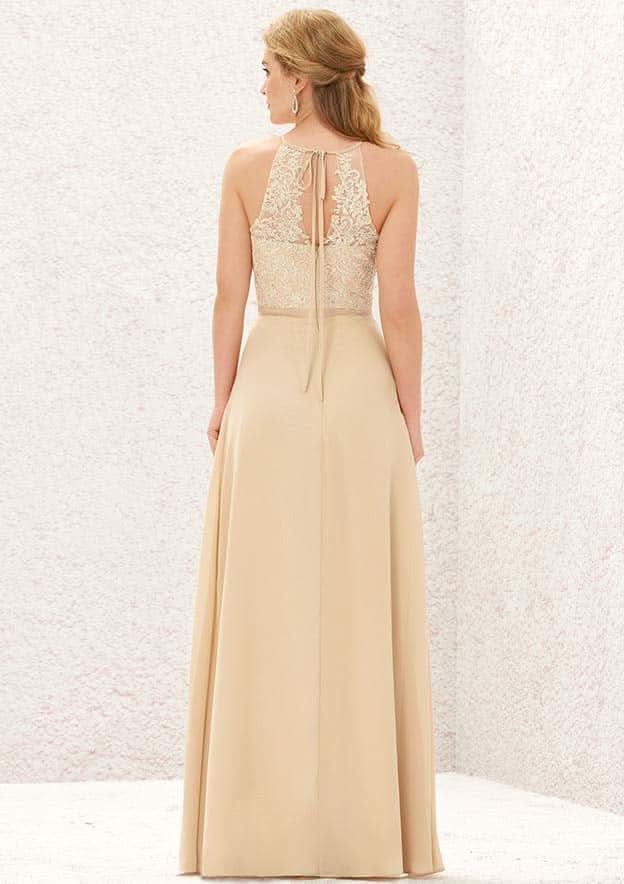 Long/Floor-Length Chiffon Bridesmaid Dress, A-Line Cut, Halter Neck, Sleeveless, With Appliqued Detail BM bride