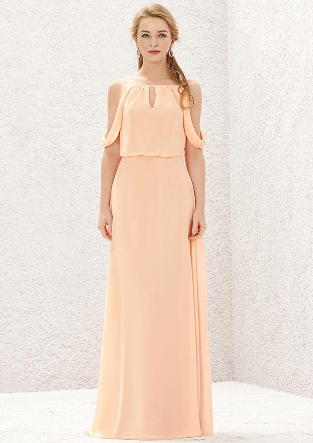 Long/Floor-Length Chiffon Bridesmaid Dress, A-Line Cut, Square Neckline, Sleeveless BM bride