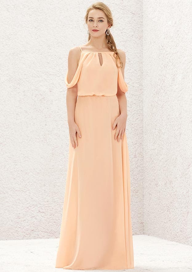 Long/Floor-Length Chiffon Bridesmaid Dress, A-Line Cut, Square Neckline, Sleeveless BM bride