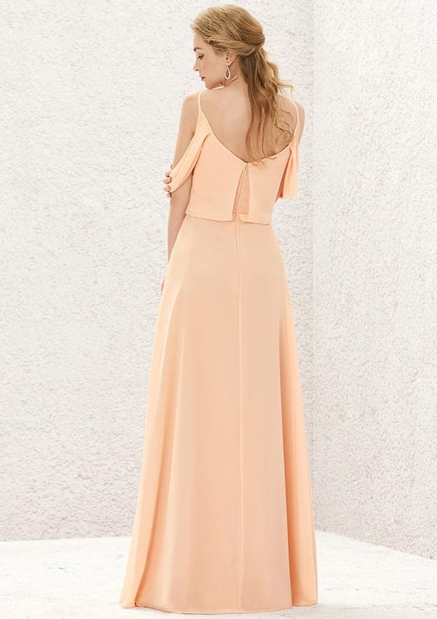 Long/Floor-Length Chiffon Bridesmaid Dress, A-Line Cut, Square Neckline, Sleeveless BM bride