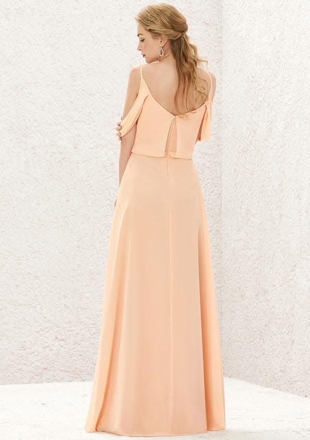 Long/Floor-Length Chiffon Bridesmaid Dress, A-Line Cut, Square Neckline, Sleeveless BM bride