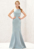 Long/Floor-Length Satin Bridesmaid Dress, Trumpet/Mermaid Cut, Bateau Neckline, Sleeveless BM bride