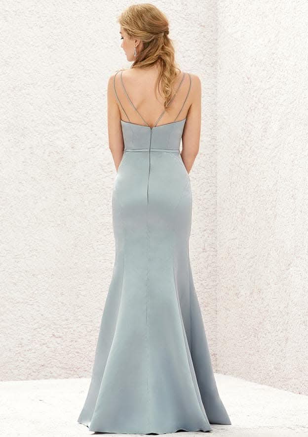 Long/Floor-Length Satin Bridesmaid Dress, Trumpet/Mermaid Cut, Bateau Neckline, Sleeveless BM bride
