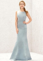 Long/Floor-Length Satin Bridesmaid Dress, Trumpet/Mermaid Cut, Bateau Neckline, Sleeveless BM bride