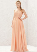 Long/Floor-Length Chiffon Bridesmaid Dress, A-Line Cut, V-Neck, Sleeveless, With Lace BM bride