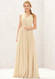 Long/Floor-Length Chiffon Bridesmaid Dress, A-Line Cut, V-Neck, Sleeveless, With Appliqued Sashes And Pleating BM bride
