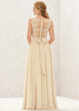 Long/Floor-Length Chiffon Bridesmaid Dress, A-Line Cut, V-Neck, Sleeveless, With Appliqued Sashes And Pleating BM bride