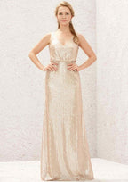 Long/Floor-Length Sequined Bridesmaid Dress, Sheath/Column Cut, V-Neck, Sleeveless, With Pleating (Duplicate, But Keeping For Variety) BM bride