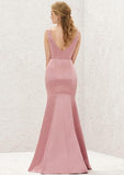 Long/Floor-Length Satin Bridesmaid Dress, Trumpet/Mermaid Cut, V-Neck, Sleeveless BM bride