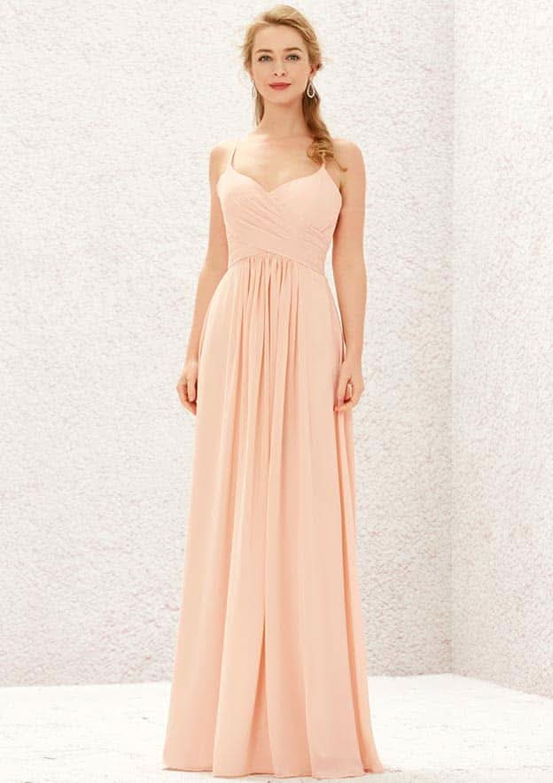 Long/Floor-Length Chiffon Bridesmaid Dress, A-Line Sweetheart Neckline, Sleeveless, With Pleating BM bride
