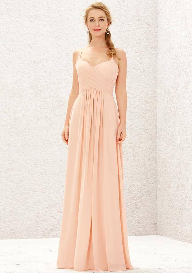 Long/Floor-Length Chiffon Bridesmaid Dress, A-Line Sweetheart Neckline, Sleeveless, With Pleating BM bride