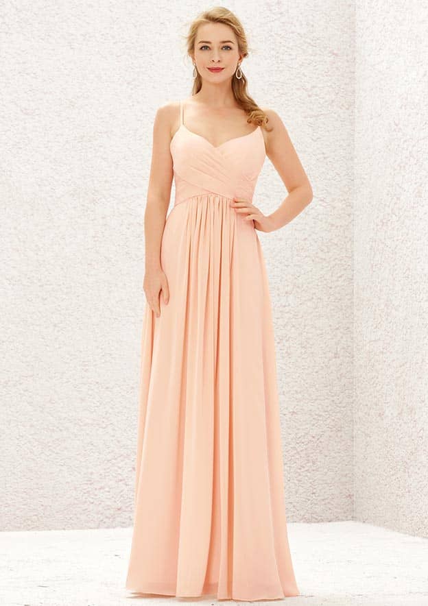 Long/Floor-Length Chiffon Bridesmaid Dress, A-Line Sweetheart Neckline, Sleeveless, With Pleating BM bride