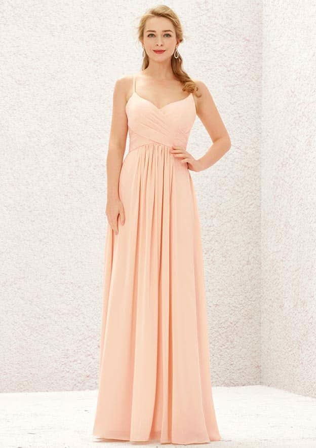 Long/Floor-Length Chiffon Bridesmaid Dress, A-Line Sweetheart Neckline, Sleeveless, With Pleating BM bride