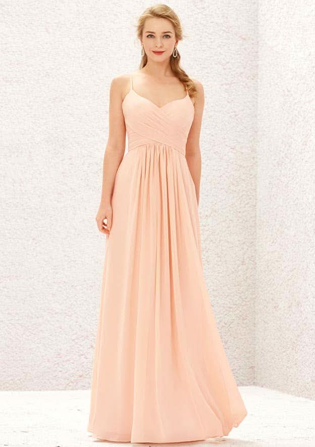 Long/Floor-Length Chiffon Bridesmaid Dress, A-Line Sweetheart Neckline, Sleeveless, With Pleating BM bride