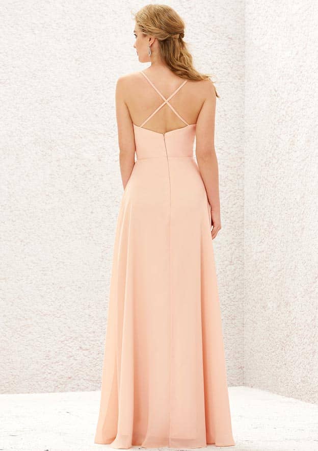 Long/Floor-Length Chiffon Bridesmaid Dress, A-Line Sweetheart Neckline, Sleeveless, With Pleating BM bride