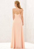 Long/Floor-Length Chiffon Bridesmaid Dress, A-Line Sweetheart Neckline, Sleeveless, With Pleating BM bride