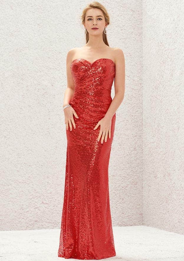 Long/Floor-Length Sequined Bridesmaid Dress, Sheath/Column Sweetheart Neckline, Sleeveless, With Pleating BM bride