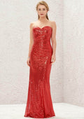 Long/Floor-Length Sequined Bridesmaid Dress, Sheath/Column Sweetheart Neckline, Sleeveless, With Pleating BM bride
