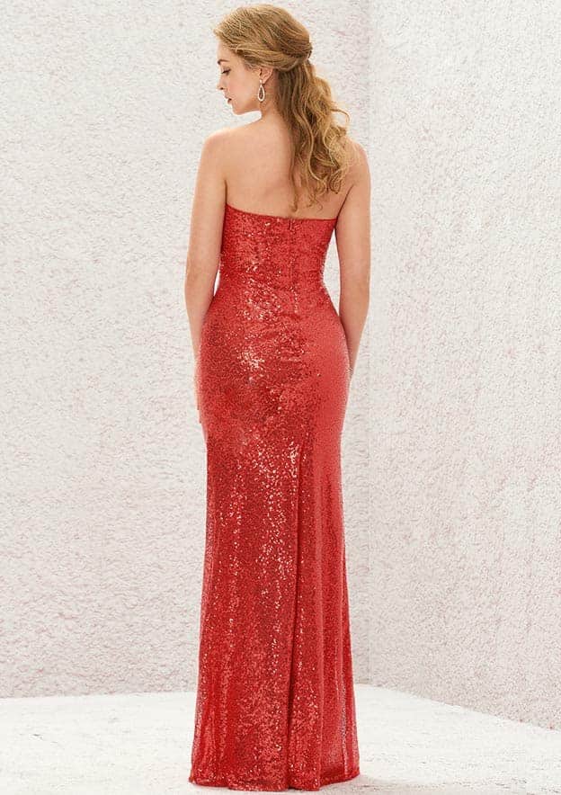 Long/Floor-Length Sequined Bridesmaid Dress, Sheath/Column Sweetheart Neckline, Sleeveless, With Pleating BM bride