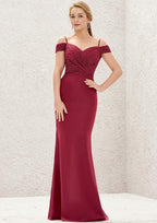 Off-The-Shoulder Trumpet/Mermaid Chiffon Bridesmaid Dress, Floor-Length, Pleated, And Laced BM bride