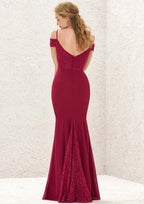 Off-The-Shoulder Trumpet/Mermaid Chiffon Bridesmaid Dress, Floor-Length, Pleated, And Laced BM bride