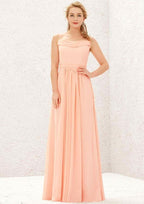 Long/Floor-Length Chiffon Bridesmaid Dress, A-Line Cut, Cowl Neck, Sleeveless, With Pockets And Pleating BM bride