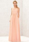 Long/Floor-Length Chiffon Bridesmaid Dress, A-Line Cut, Cowl Neck, Sleeveless, With Pockets And Pleating BM bride