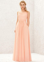 Long/Floor-Length Chiffon Bridesmaid Dress, A-Line Cut, Cowl Neck, Sleeveless, With Pockets And Pleating BM bride