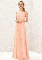 Long/Floor-Length Chiffon Bridesmaid Dress, A-Line Cut, Cowl Neck, Sleeveless, With Pockets And Pleating BM bride