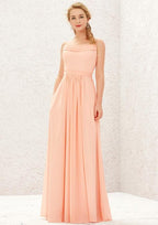 Long/Floor-Length Chiffon Bridesmaid Dress, A-Line Cut, Cowl Neck, Sleeveless, With Pockets And Pleating BM bride