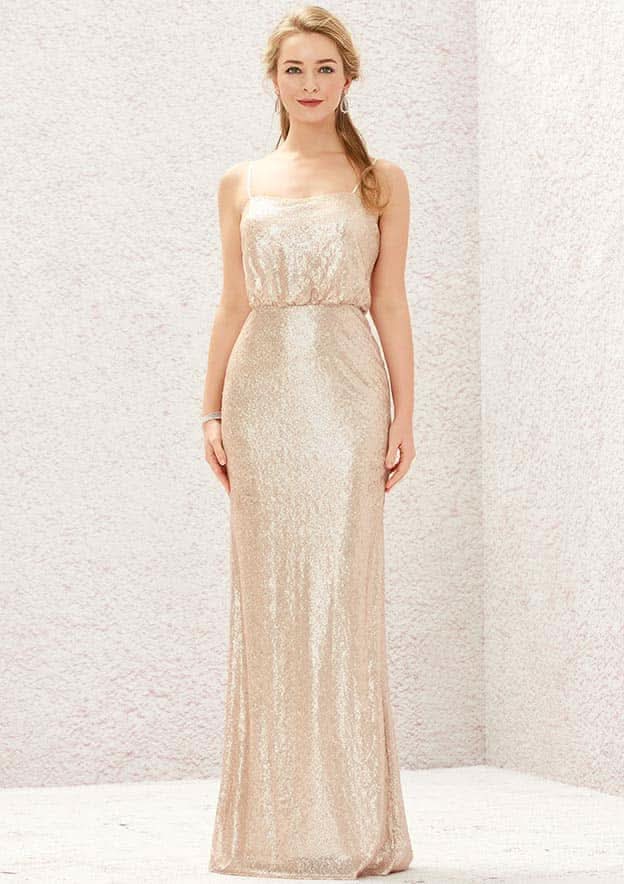 Long/Floor-Length Sequined Bridesmaid Dress, Sheath/Column Cut, Square Neckline, Sleeveless, With Pleating BM bride