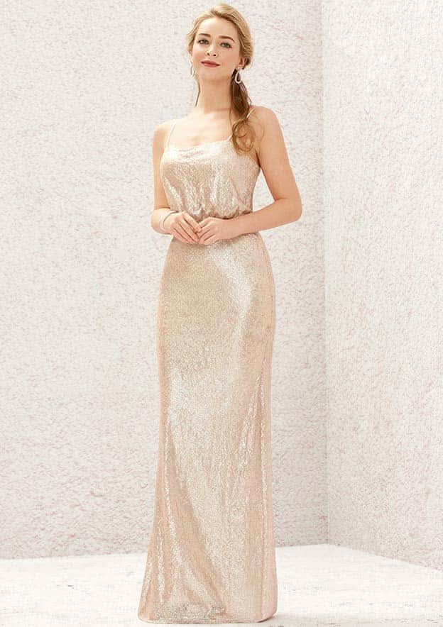 Long/Floor-Length Sequined Bridesmaid Dress, Sheath/Column Cut, Square Neckline, Sleeveless, With Pleating BM bride