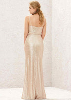Long/Floor-Length Sequined Bridesmaid Dress, Sheath/Column Cut, Square Neckline, Sleeveless, With Pleating BM bride