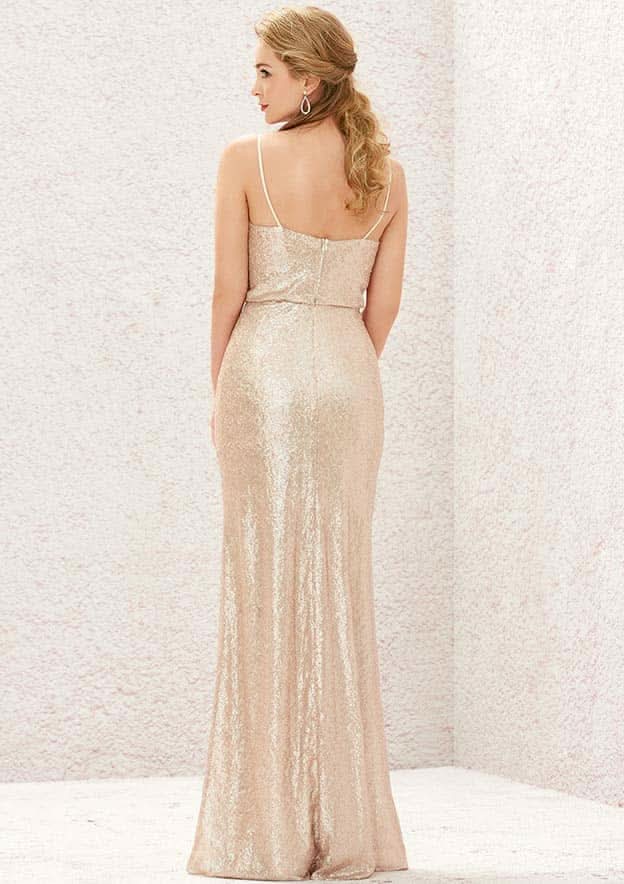 Long/Floor-Length Sequined Bridesmaid Dress, Sheath/Column Cut, Square Neckline, Sleeveless, With Pleating BM bride