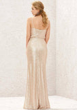 Long/Floor-Length Sequined Bridesmaid Dress, Sheath/Column Cut, Square Neckline, Sleeveless, With Pleating BM bride