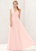 Long/Floor-Length Chiffon Bridesmaid Dress, A-Line Cut, V-Neck, Sleeveless, With Pleats BM bride