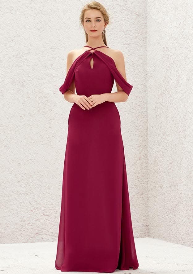 Scalloped Neck A-Line Floor-Length Chiffon Bridesmaid Dress, Sleeveless With Pockets BM bride