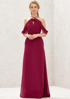 Scalloped Neck A-Line Floor-Length Chiffon Bridesmaid Dress, Sleeveless With Pockets BM bride